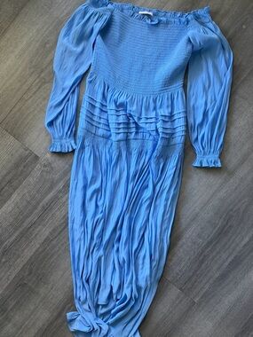 Ramy Brook Sky Blue Off-the-Shoulder Smocked Maxi Dress